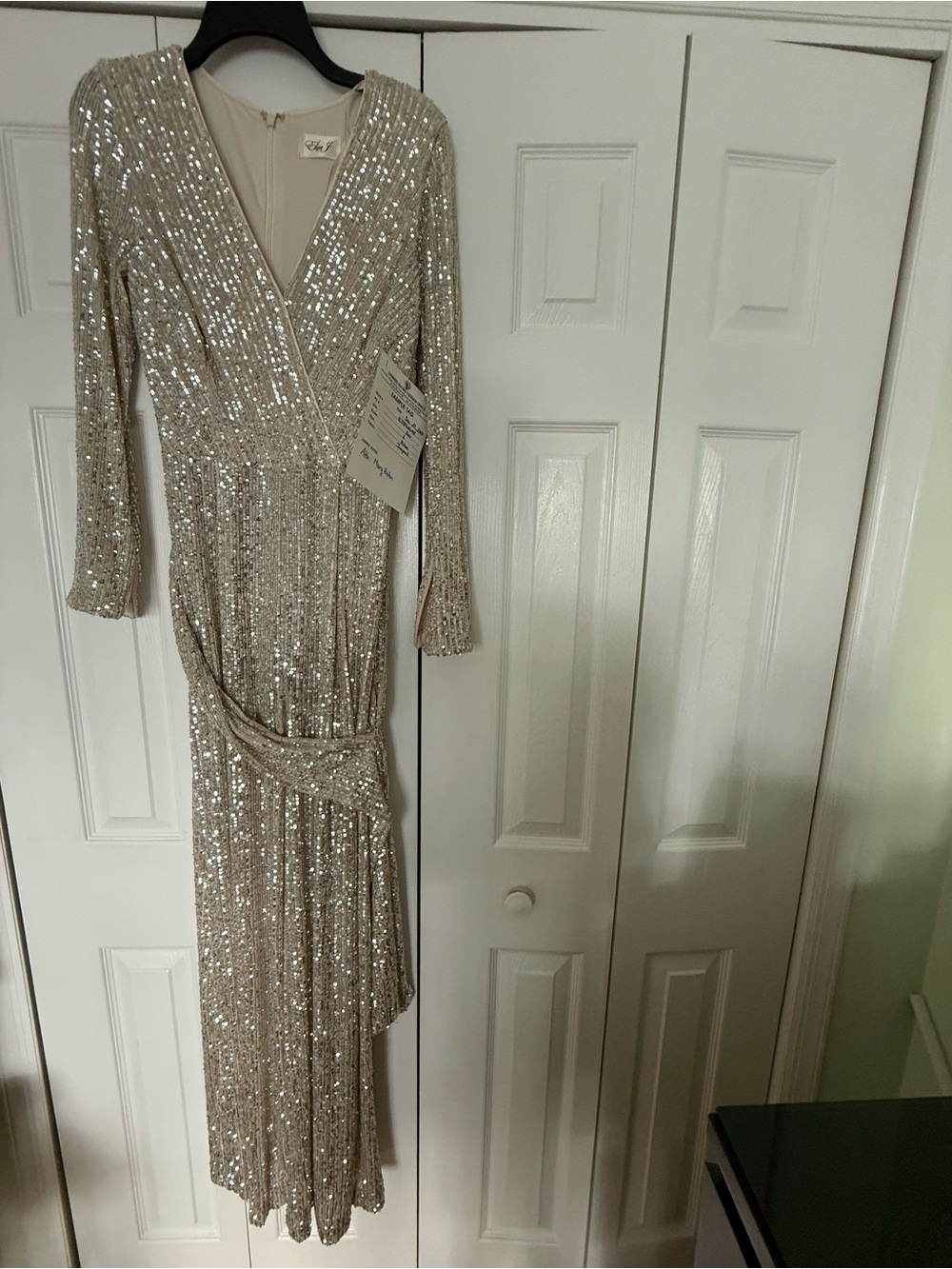 Sequin Wrap Maxi Dress in Champagne